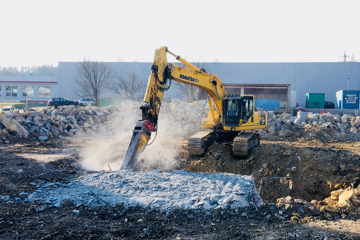 An excavator carrying out earthworks